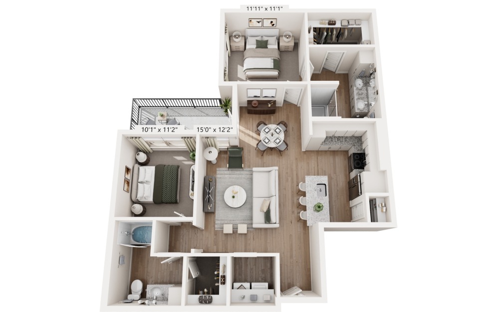 B2 - Carolina - 2 bedroom floorplan layout with 2 bathrooms and 1165 square feet